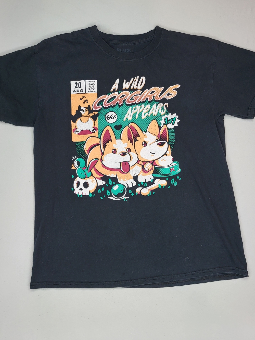 Black Matter Black Short Sleeve Tee with Colorful Corgi Graphic